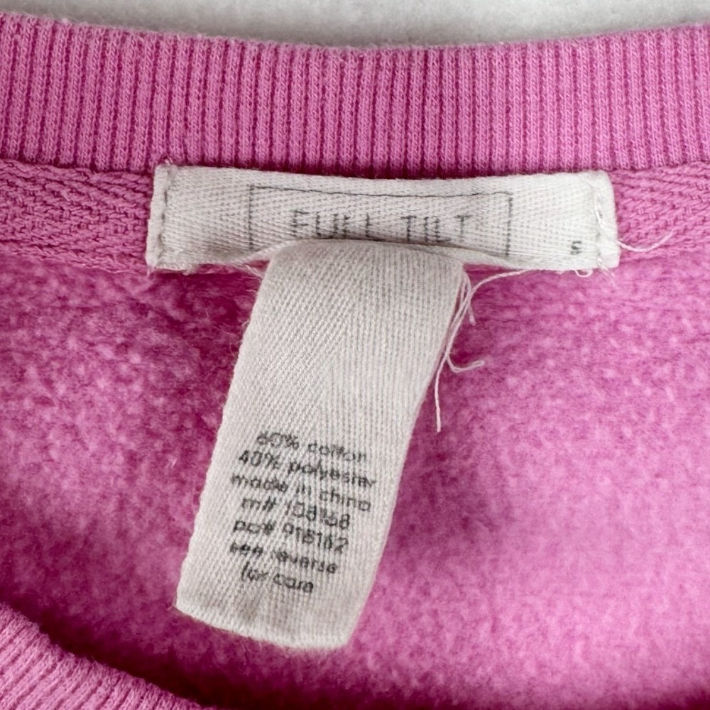 Full Tilt Womens Malibu Graphic Sweatshirt Pink Yellow Crewneck Fleece Small - Picture 3 of 3